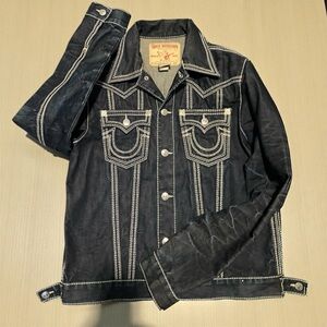True Religion Dark Denim Jacket with White Stitching